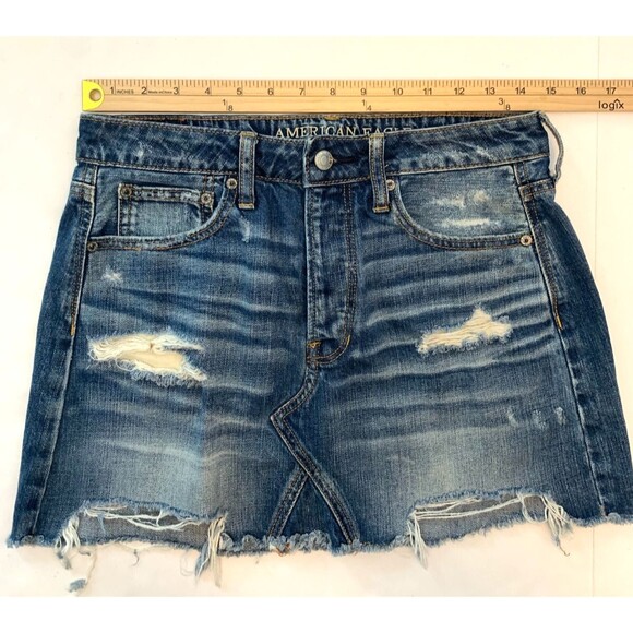 American Eagle Mini Skirt Womens 6 Festival Distressed Button Fly Denim - Picture 5 of 8